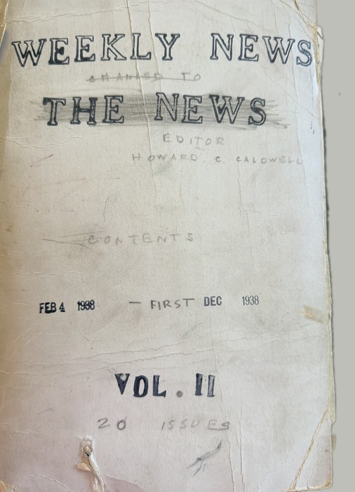 Bound cover of Weekly News Volume II, changed to The News